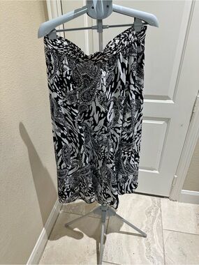 Chico's Black & White Paisley Strapless Midi Dress